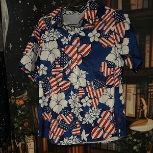 Men's Blue Patriotic Floral Short-Sleeve Shirt